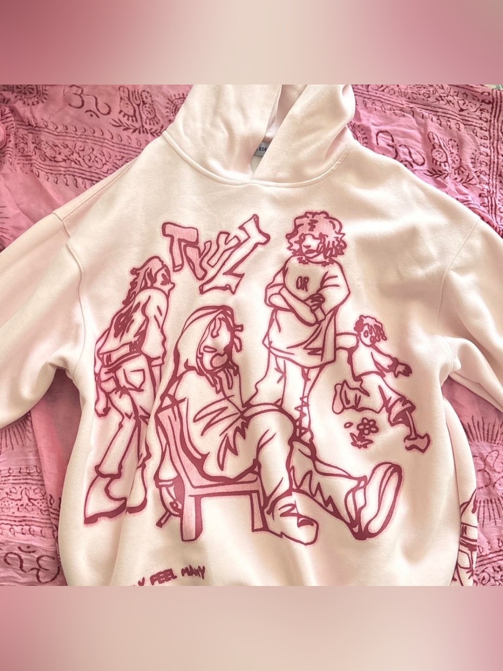 Pink Graphic‎ Hoodie - Cozy Pullover with Illustrated Design